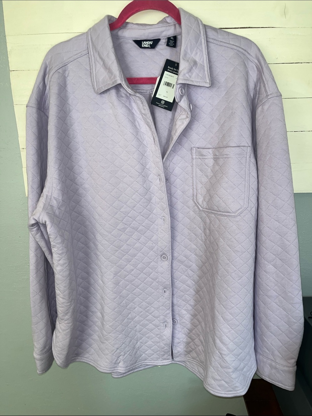 Lands' End Quilted Button-Up Shirt Jacket in Orchid